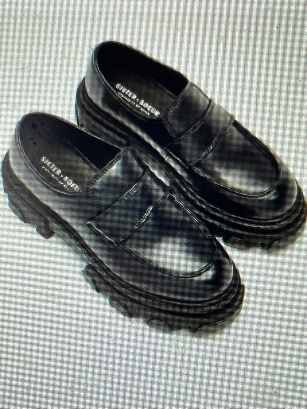 Sister * soeur woMen's Black Leather Chunky Lug Sole Penny Loafers- new
